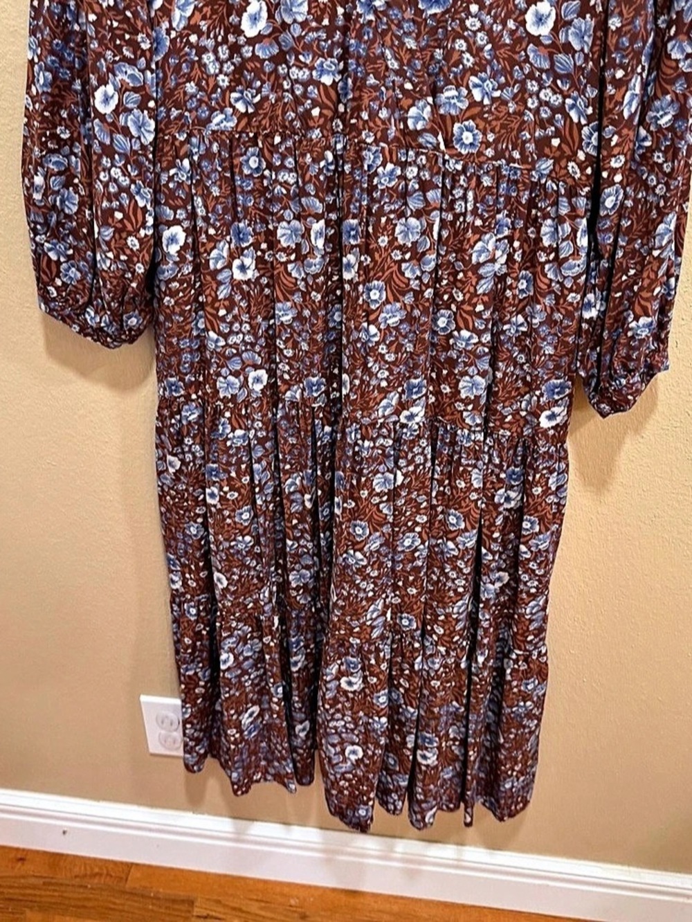 Madewell Floral challis Woodland Floral Maxi Dress in Brown & Blue Size Medium - Picture 7 of 11